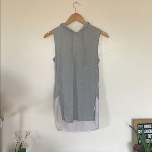 Gray hooded workout top